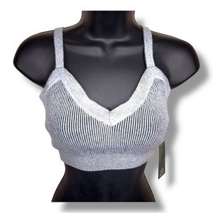 New Small Wild Cable Grey Ribbed Bralette Soft Knit Cropped Sleeveless
